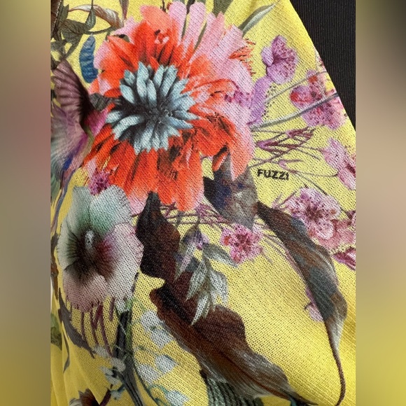 Fuzzi Jean Paul Gaultier sheer Mesh Top/Shirt. Floral/Bird in yellow. Size XL - Picture 3 of 5